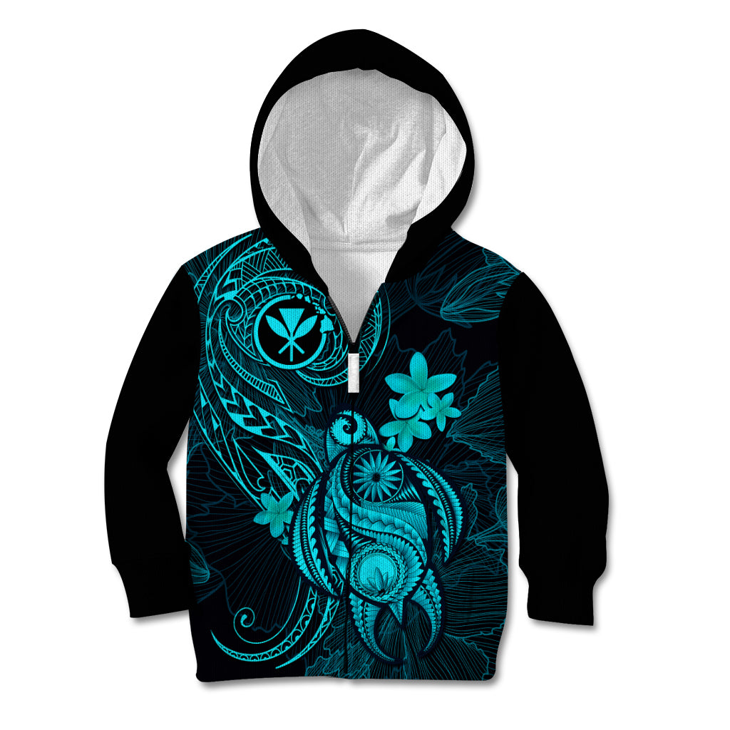 Hawaii Kid Hoodie Turtle Mix Polynesian Plumeria Turquoise Version LT14 - Polynesian Pride