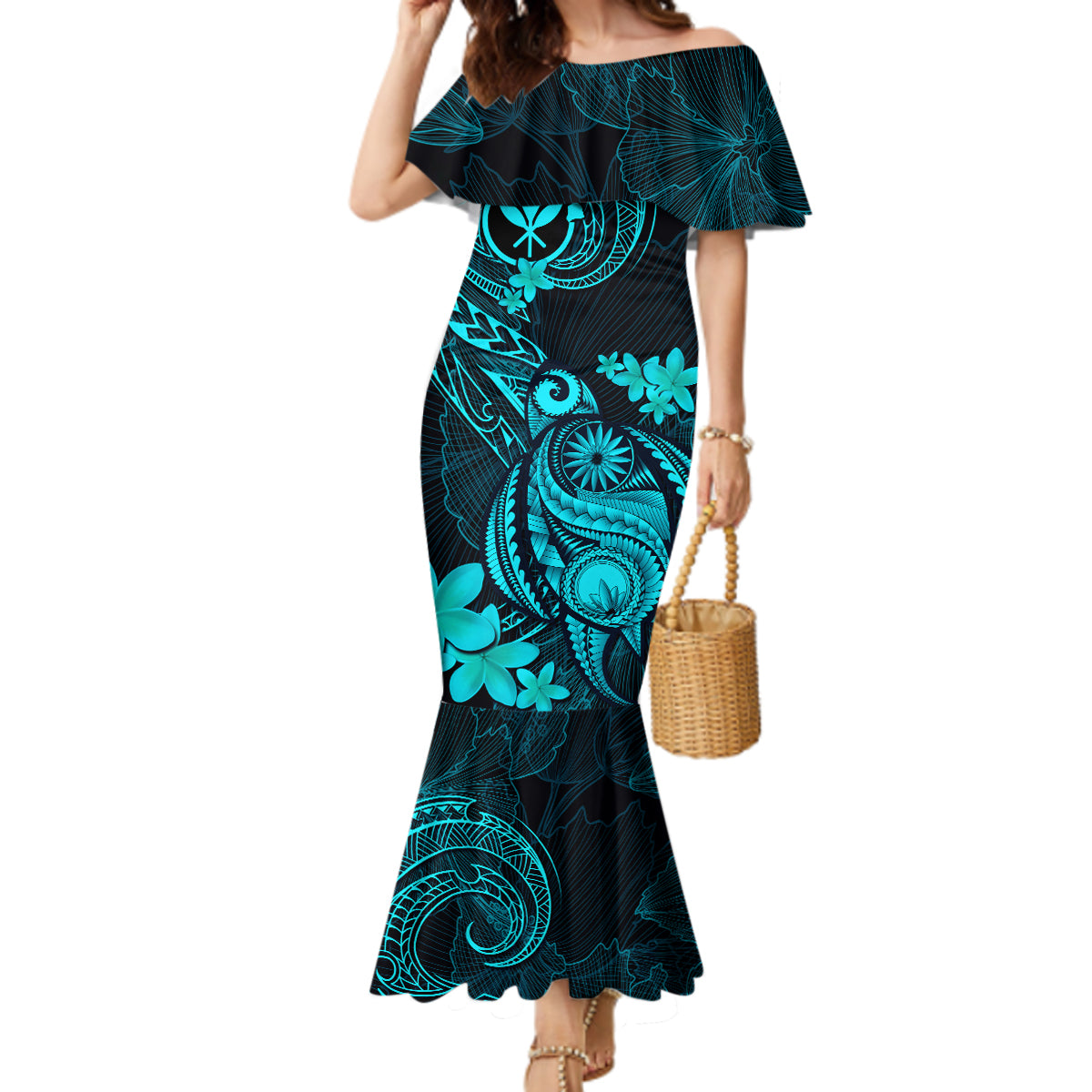 hawaii-mermaid-dress-turtle-mix-polynesian-plumeria-turquoise-version