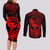 hawaii-couples-matching-long-sleeve-bodycon-dress-and-long-sleeve-button-shirts-turtle-mix-polynesian-plumeria-red-version