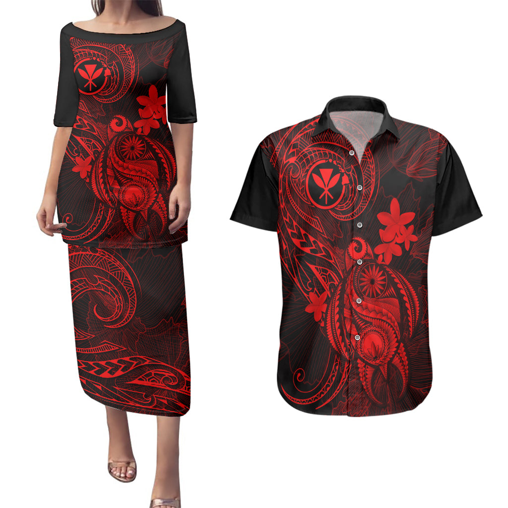 hawaii-couples-matching-puletasi-dress-and-hawaiian-shirt-turtle-mix-polynesian-plumeria-red-version