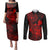 hawaii-couples-matching-puletasi-dress-and-long-sleeve-button-shirts-turtle-mix-polynesian-plumeria-red-version