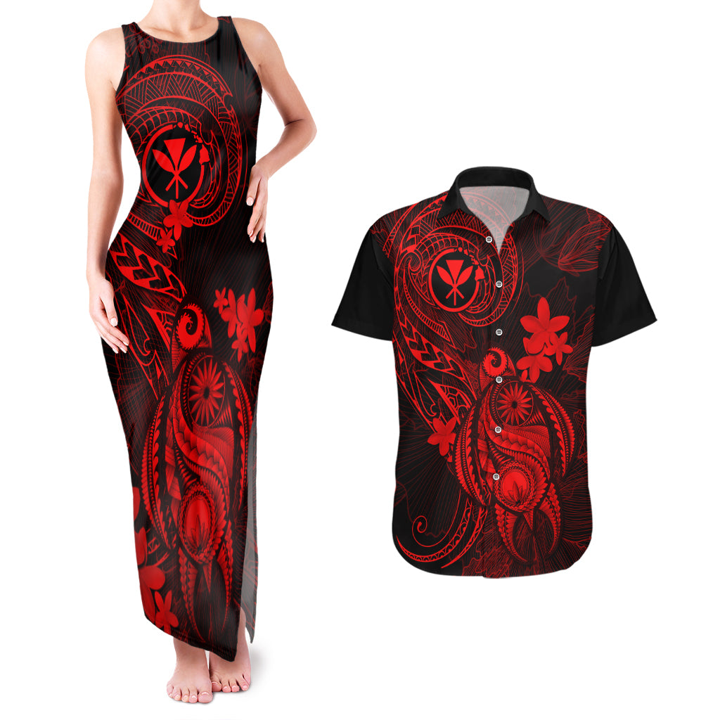 hawaii-couples-matching-tank-maxi-dress-and-hawaiian-shirt-turtle-mix-polynesian-plumeria-red-version