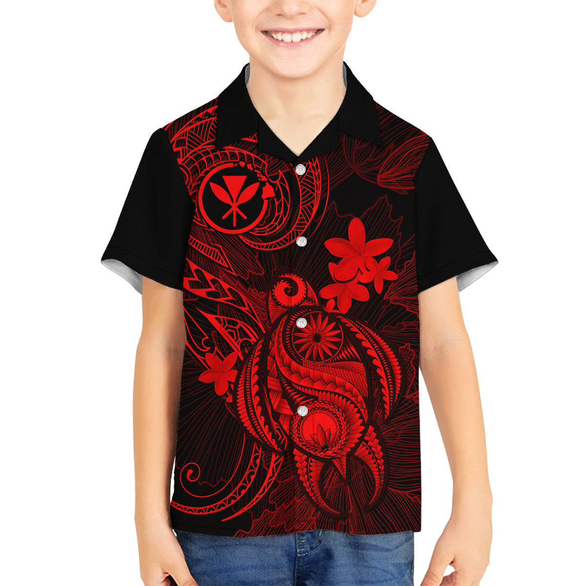 Hawaii Family Matching Summer Maxi Dress and Hawaiian Shirt Turtle Mix Polynesian Plumeria Red Version LT14 Dad's Shirt - Long Sleeve Red - Polynesian Pride