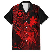 Hawaii Family Matching Tank Maxi Dress and Hawaiian Shirt Turtle Mix Polynesian Plumeria Red Version LT14 Dad's Shirt - Short Sleeve Red - Polynesian Pride