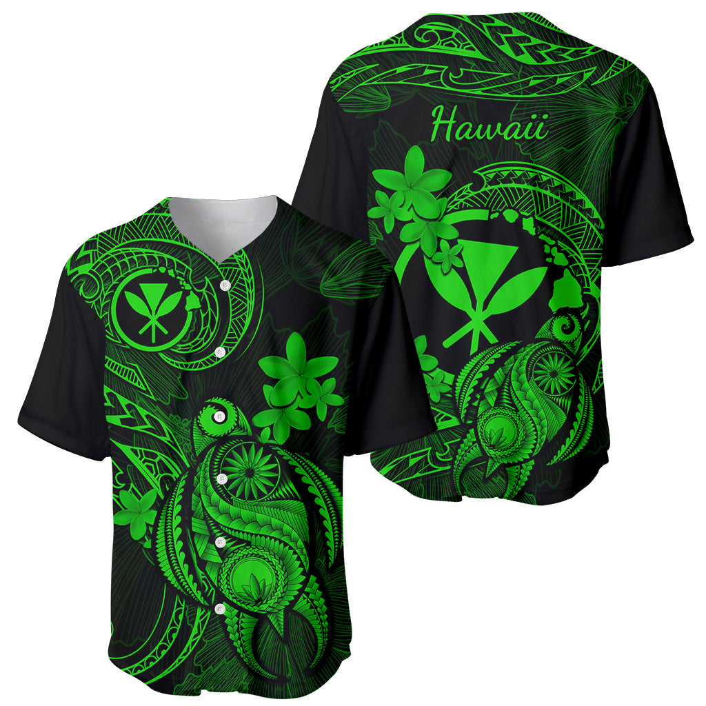Hawaii Baseball Jersey Turtle Mix Polynesian Plumeria Green Version LT14 - Polynesian Pride