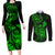 hawaii-couples-matching-long-sleeve-bodycon-dress-and-long-sleeve-button-shirts-turtle-mix-polynesian-plumeria-green-version