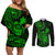 hawaii-couples-matching-off-shoulder-short-dress-and-long-sleeve-button-shirts-turtle-mix-polynesian-plumeria-green-version