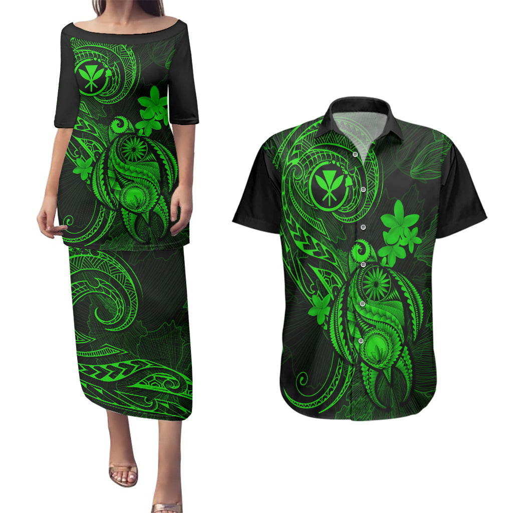 hawaii-couples-matching-puletasi-dress-and-hawaiian-shirt-turtle-mix-polynesian-plumeria-green-version