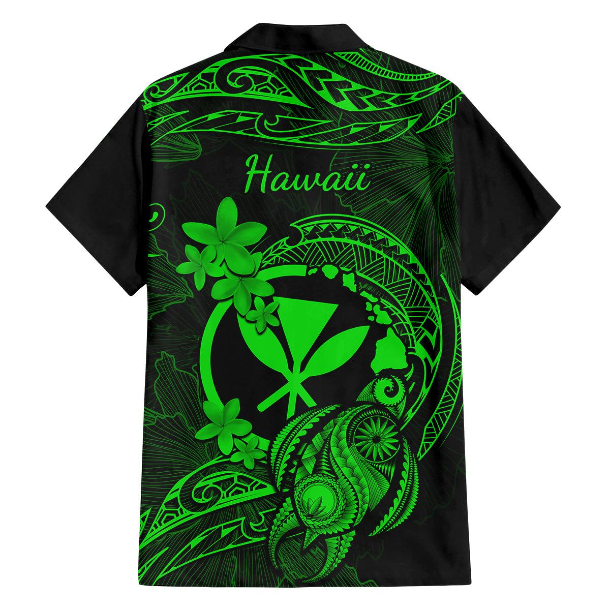 hawaii-family-matching-off-shoulder-long-sleeve-dress-and-hawaiian-shirt-turtle-mix-polynesian-plumeria-green-version