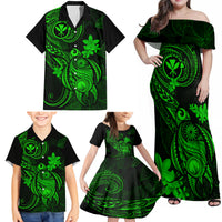 Hawaii Family Matching Off Shoulder Maxi Dress and Hawaiian Shirt Turtle Mix Polynesian Plumeria Green Version LT14 - Polynesian Pride