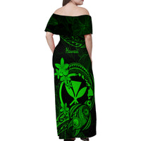 Hawaii Family Matching Off Shoulder Maxi Dress and Hawaiian Shirt Turtle Mix Polynesian Plumeria Green Version LT14 - Polynesian Pride