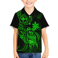 Hawaii Family Matching Off Shoulder Maxi Dress and Hawaiian Shirt Turtle Mix Polynesian Plumeria Green Version LT14 Son's Shirt Green - Polynesian Pride