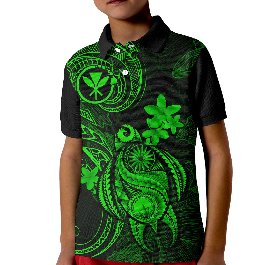 Hawaii Kid Polo Shirt Turtle Mix Polynesian Plumeria Green Version LT14 Kid Green - Polynesian Pride