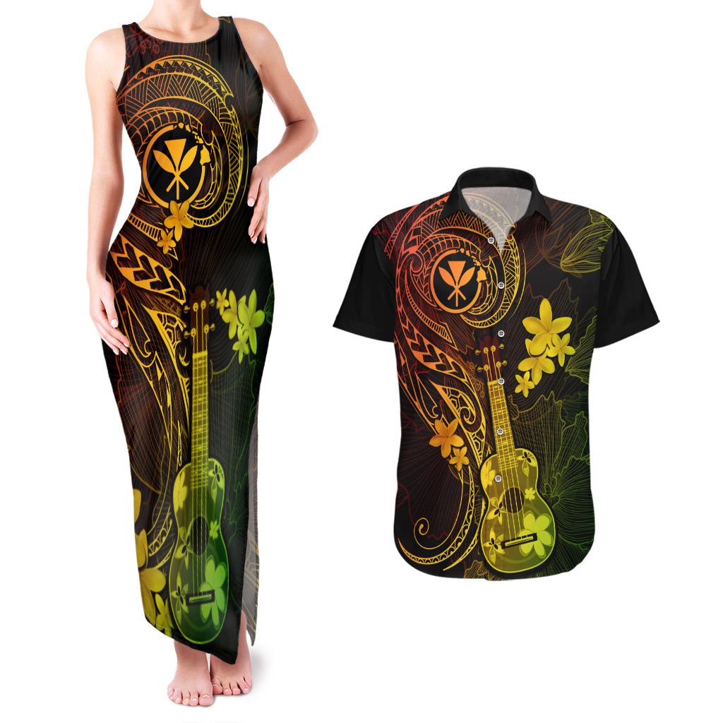 Hawaii Couples Matching Tank Maxi Dress and Hawaiian Shirt Ukulele Mix Polynesian Plumeria Reggae Version LT14 Reggae - Polynesian Pride