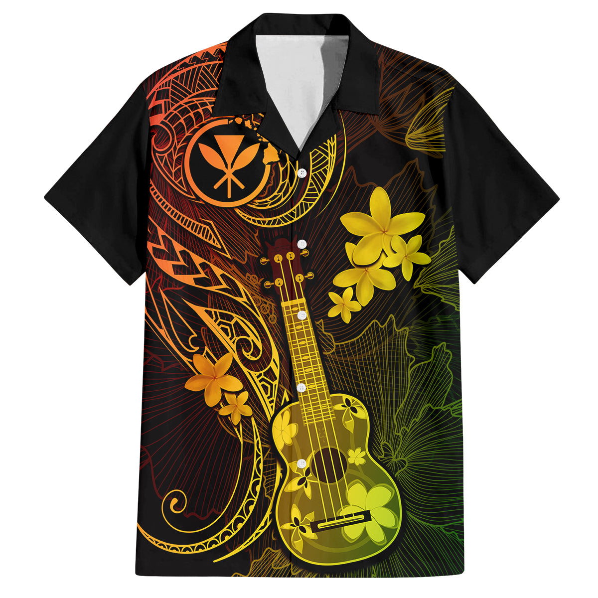 Hawaii Family Matching Off Shoulder Maxi Dress and Hawaiian Shirt Ukulele Mix Polynesian Plumeria Reggae Version LT14 Dad's Shirt - Short Sleeve Reggae - Polynesian Pride