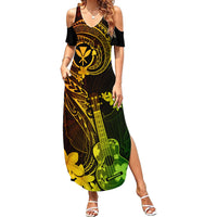 Hawaii Family Matching Summer Maxi Dress and Hawaiian Shirt Ukulele Mix Polynesian Plumeria Reggae Version LT14 Daughter's Dress Reggae - Polynesian Pride
