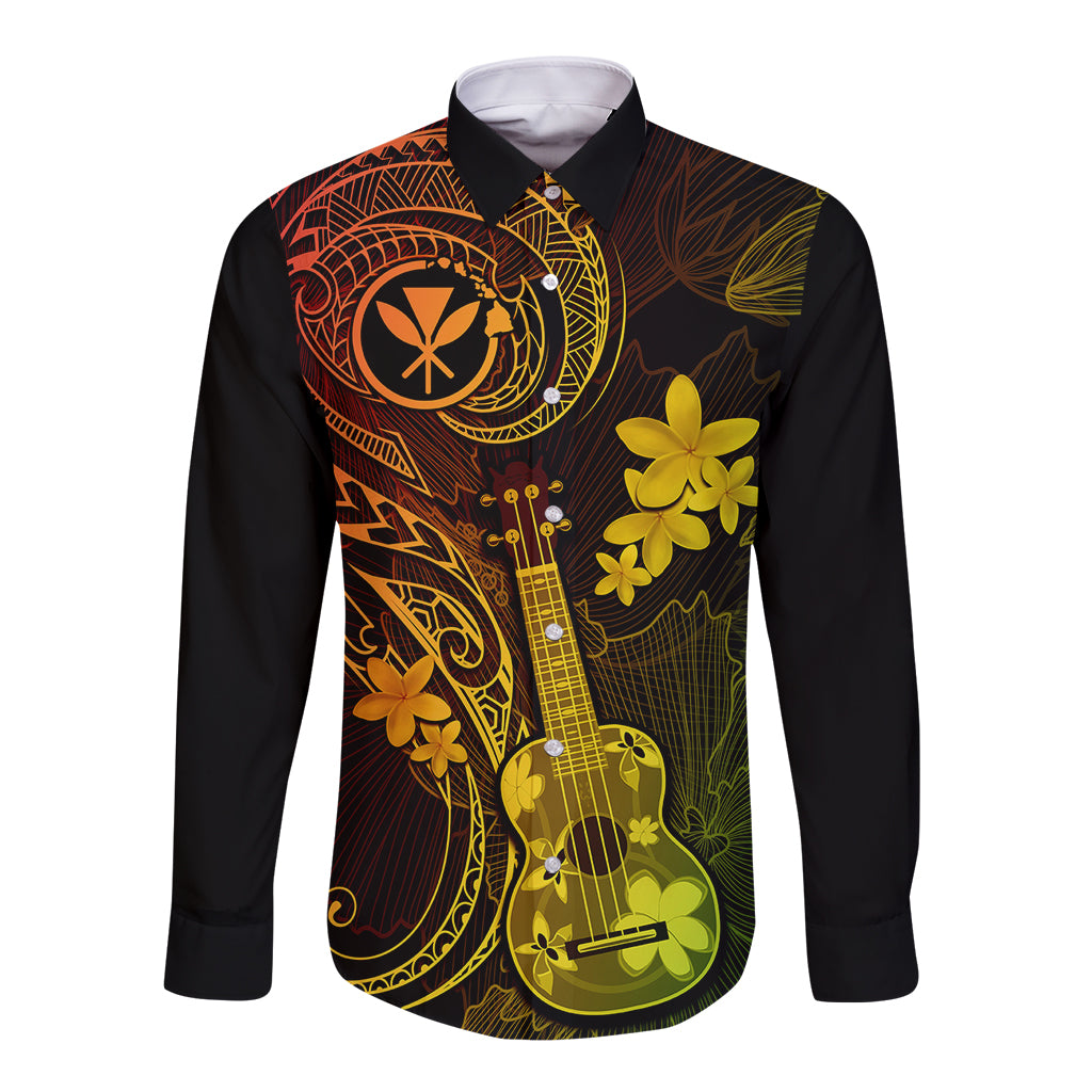 hawaii-long-sleeve-button-shirt-ukulele-mix-polynesian-plumeria-reggae-version