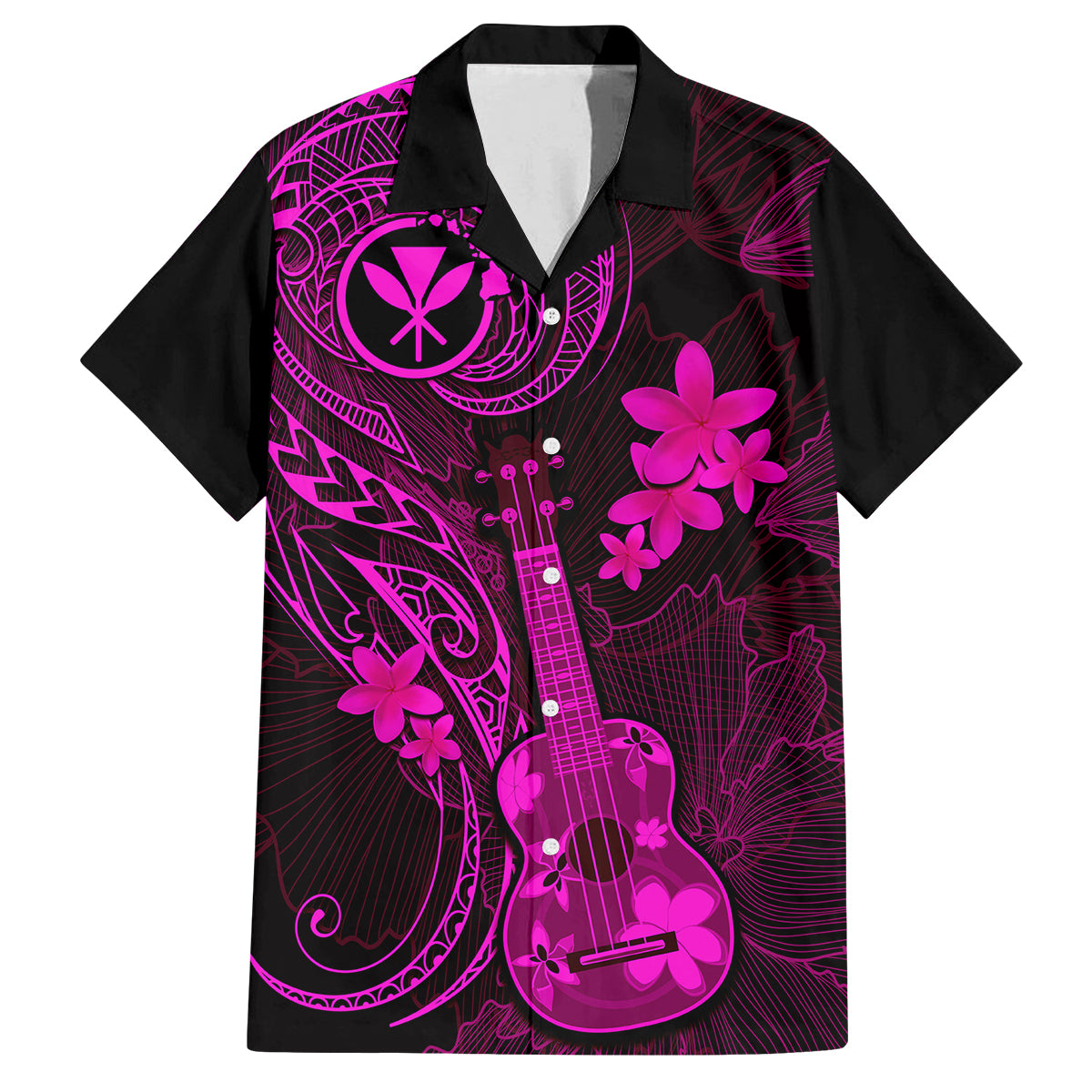 Hawaii Family Matching Long Sleeve Bodycon Dress and Hawaiian Shirt Ukulele Mix Polynesian Plumeria Pink Version LT14 Dad's Shirt - Short Sleeve Pink - Polynesian Pride