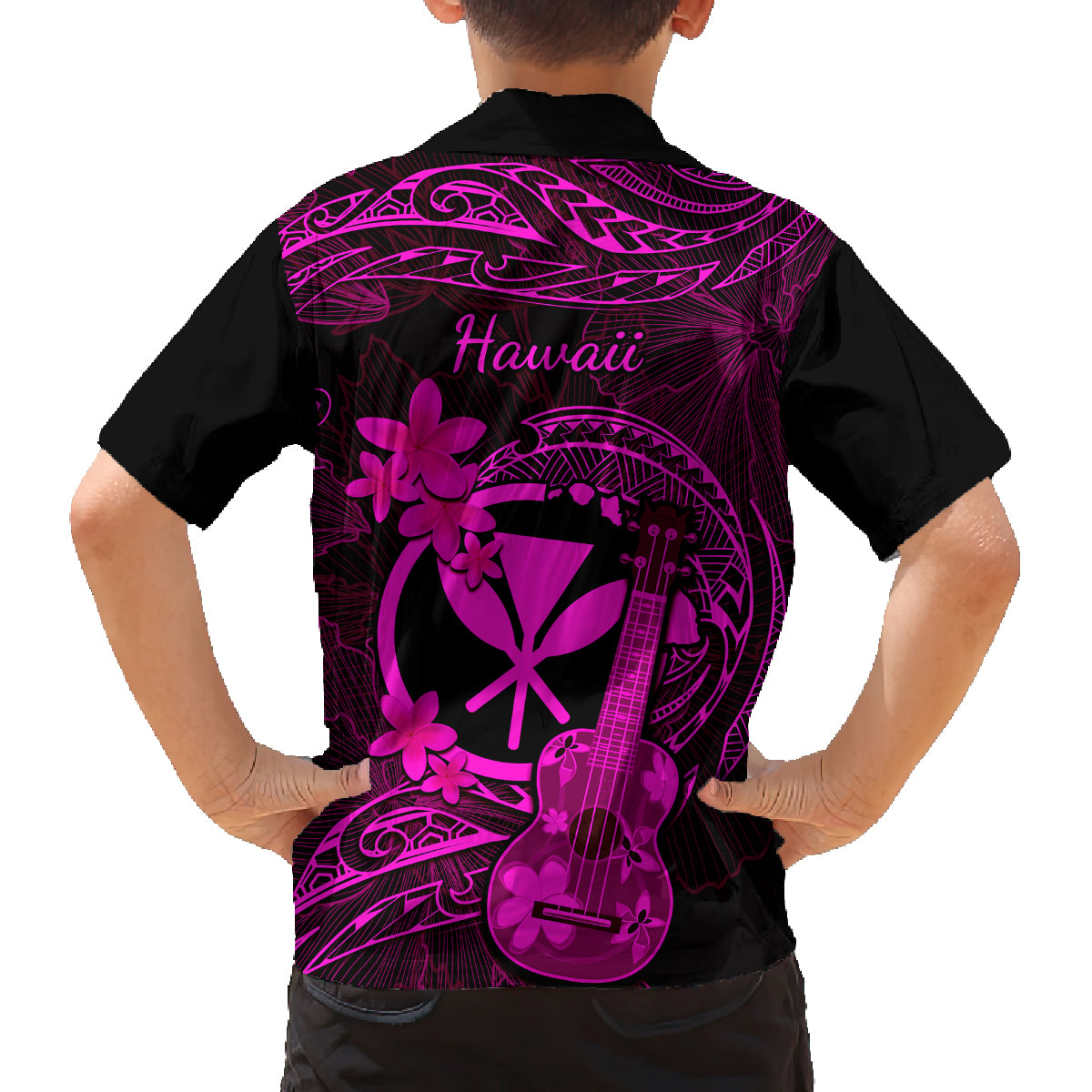 Hawaii Family Matching Off Shoulder Maxi Dress and Hawaiian Shirt Ukulele Mix Polynesian Plumeria Pink Version LT14 - Polynesian Pride