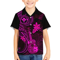 Hawaii Family Matching Off Shoulder Maxi Dress and Hawaiian Shirt Ukulele Mix Polynesian Plumeria Pink Version LT14 Son's Shirt Pink - Polynesian Pride
