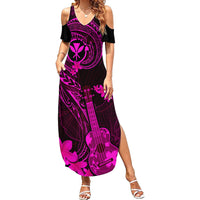 Hawaii Family Matching Summer Maxi Dress and Hawaiian Shirt Ukulele Mix Polynesian Plumeria Pink Version LT14 Daughter's Dress Pink - Polynesian Pride