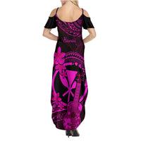 Hawaii Family Matching Summer Maxi Dress and Hawaiian Shirt Ukulele Mix Polynesian Plumeria Pink Version LT14 - Polynesian Pride