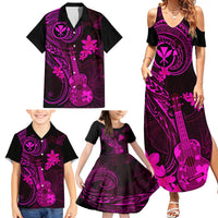 Hawaii Family Matching Summer Maxi Dress and Hawaiian Shirt Ukulele Mix Polynesian Plumeria Pink Version LT14 - Polynesian Pride