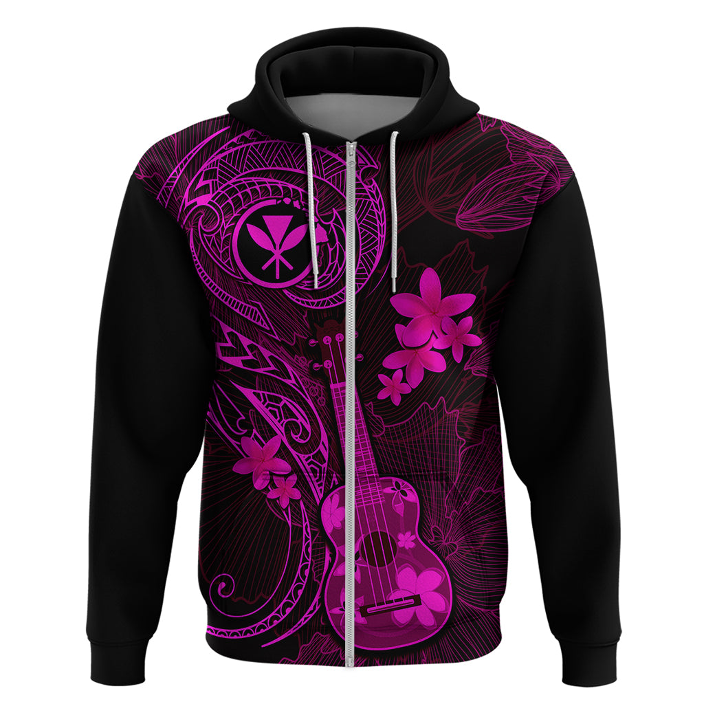 Hawaii Hoodie Ukulele Mix Polynesian Plumeria Pink Version LT14 Zip Hoodie Pink - Polynesian Pride