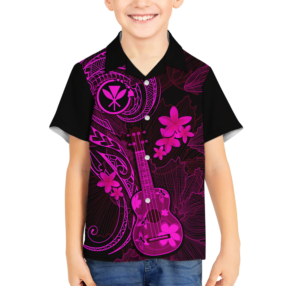 hawaii-kid-hawaiian-shirt-ukulele-mix-polynesian-plumeria-pink-version