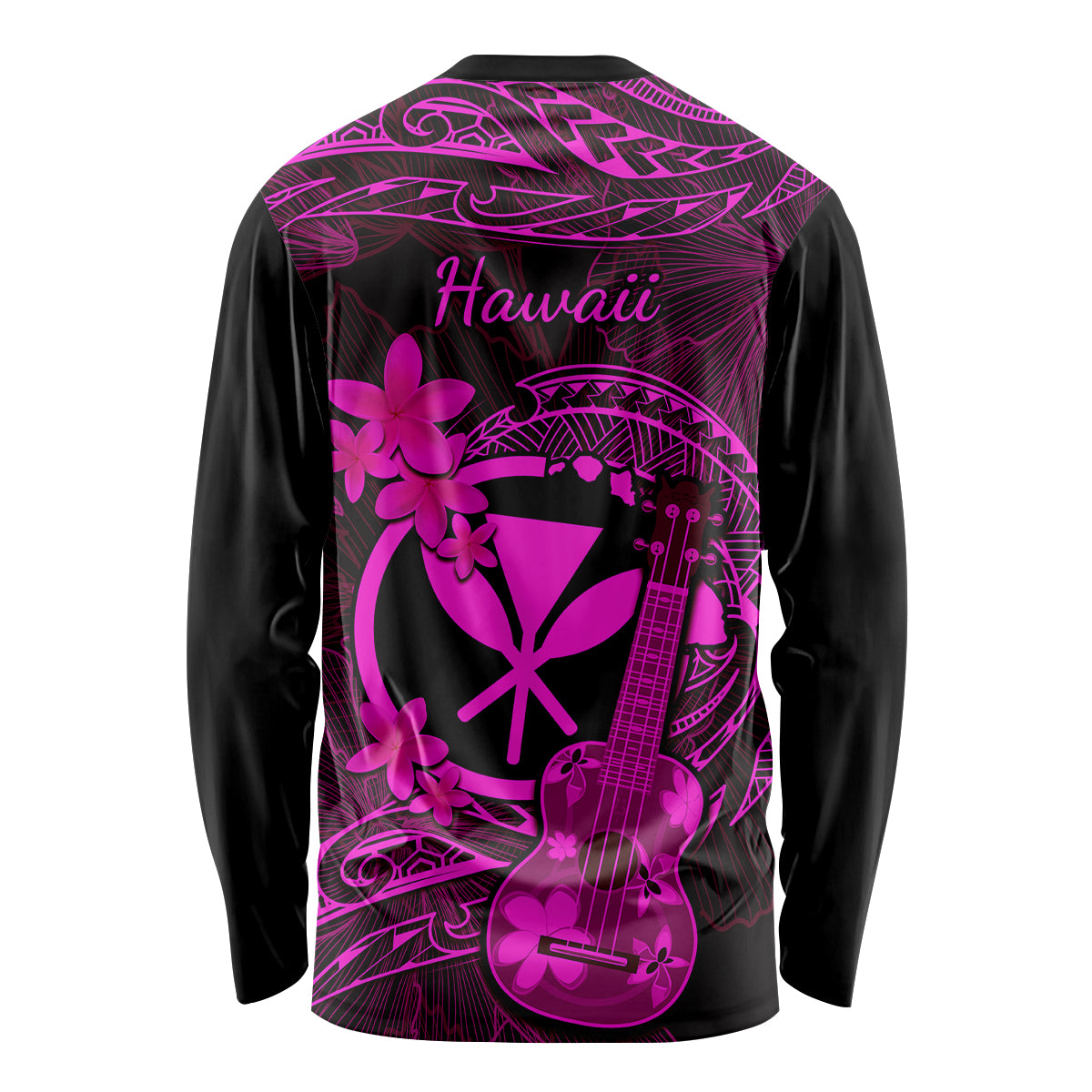 Hawaii Long Sleeve Shirt Ukulele Mix Polynesian Plumeria Pink Version LT14 - Polynesian Pride