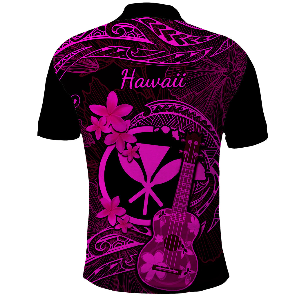 Hawaii Polo Shirt Ukulele Mix Polynesian Plumeria Pink Version LT14 - Polynesian Pride