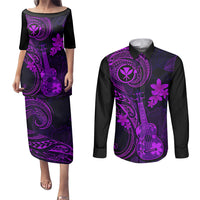 Hawaii Couples Matching Puletasi Dress and Long Sleeve Button Shirts Ukulele Mix Polynesian Plumeria Purple Version LT14 Purple - Polynesian Pride