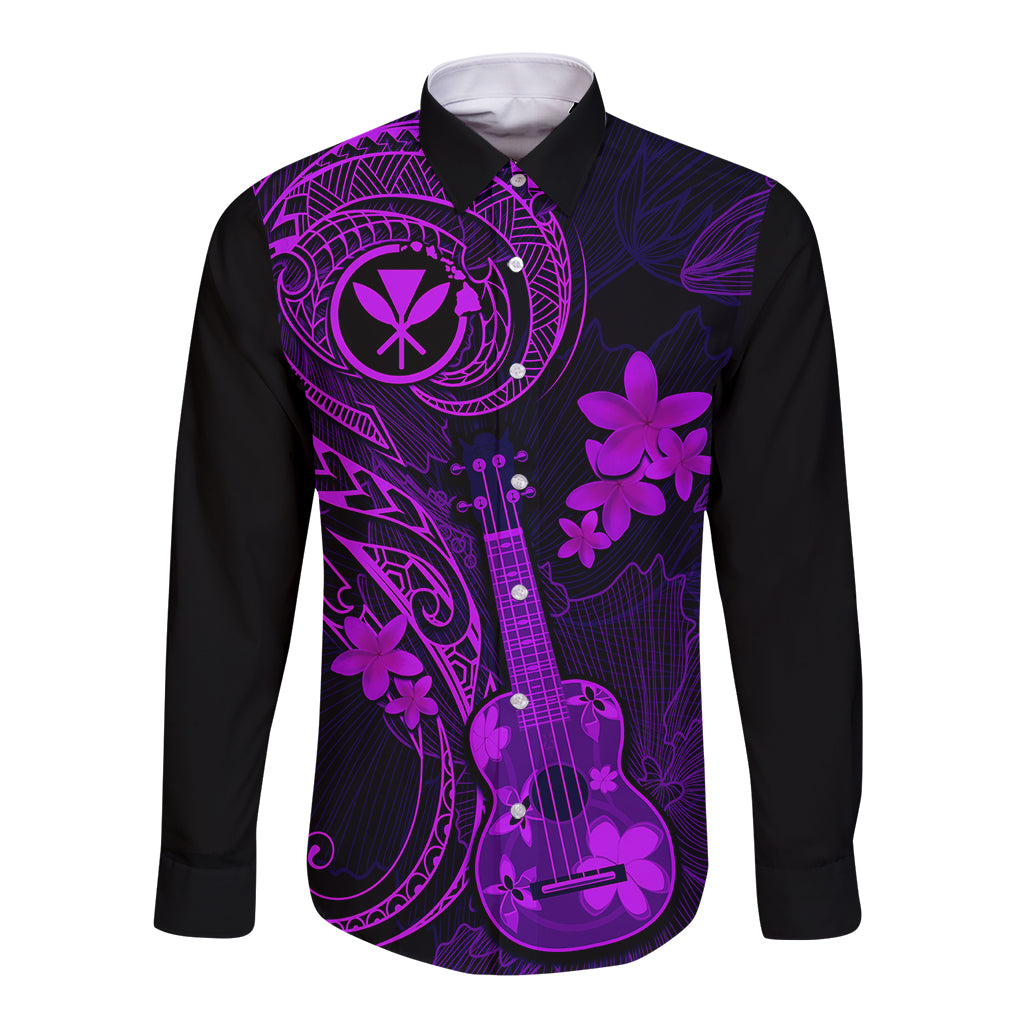 hawaii-long-sleeve-button-shirt-ukulele-mix-polynesian-plumeria-purple-version