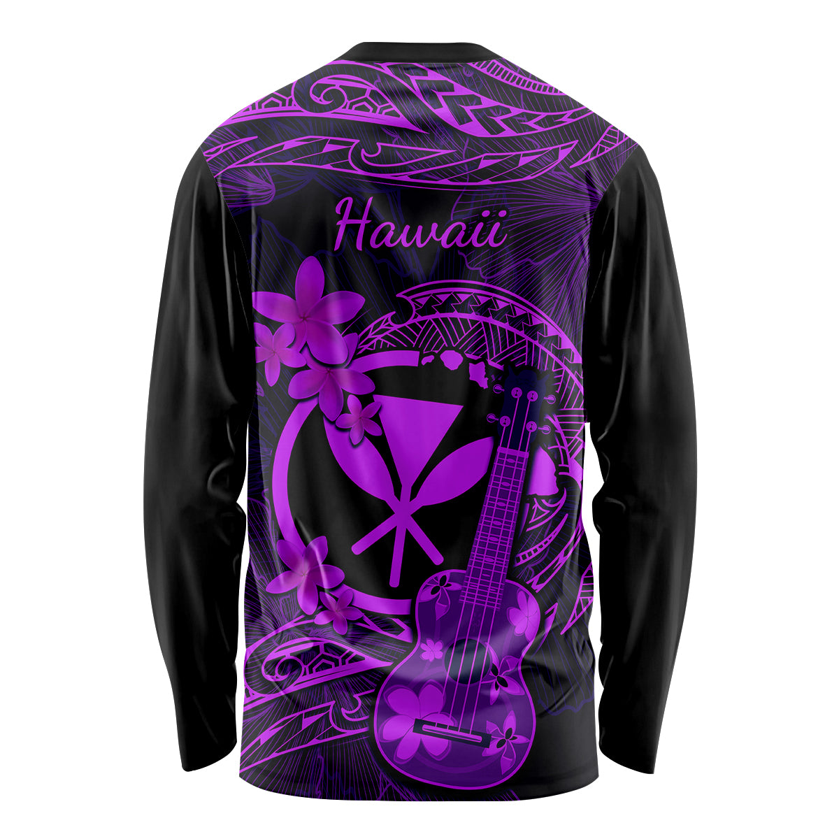Hawaii Long Sleeve Shirt Ukulele Mix Polynesian Plumeria Purple Version LT14 - Polynesian Pride