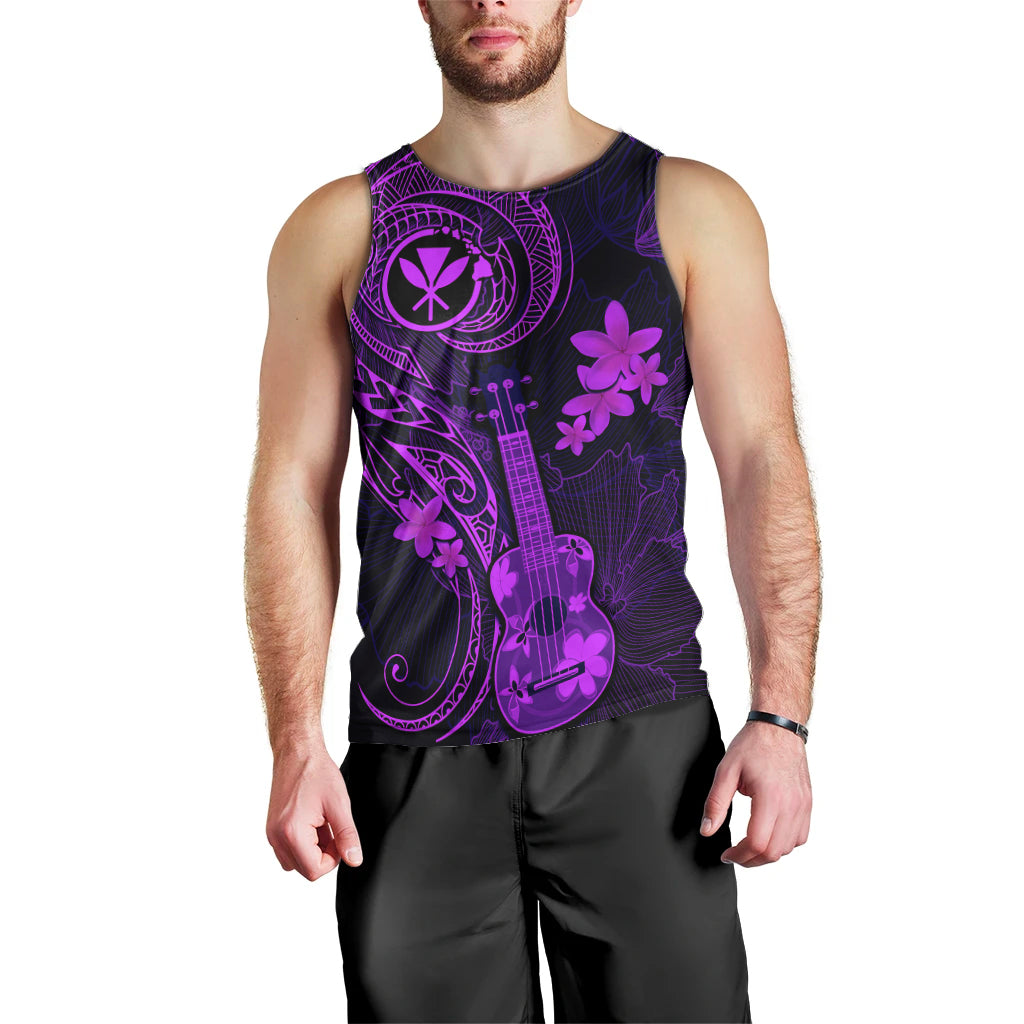 Hawaii Men Tank Top Ukulele Mix Polynesian Plumeria Purple Version LT14 - Polynesian Pride