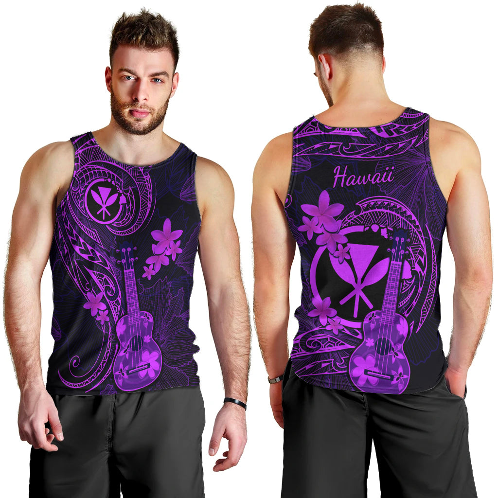 Hawaii Men Tank Top Ukulele Mix Polynesian Plumeria Purple Version LT14 - Polynesian Pride
