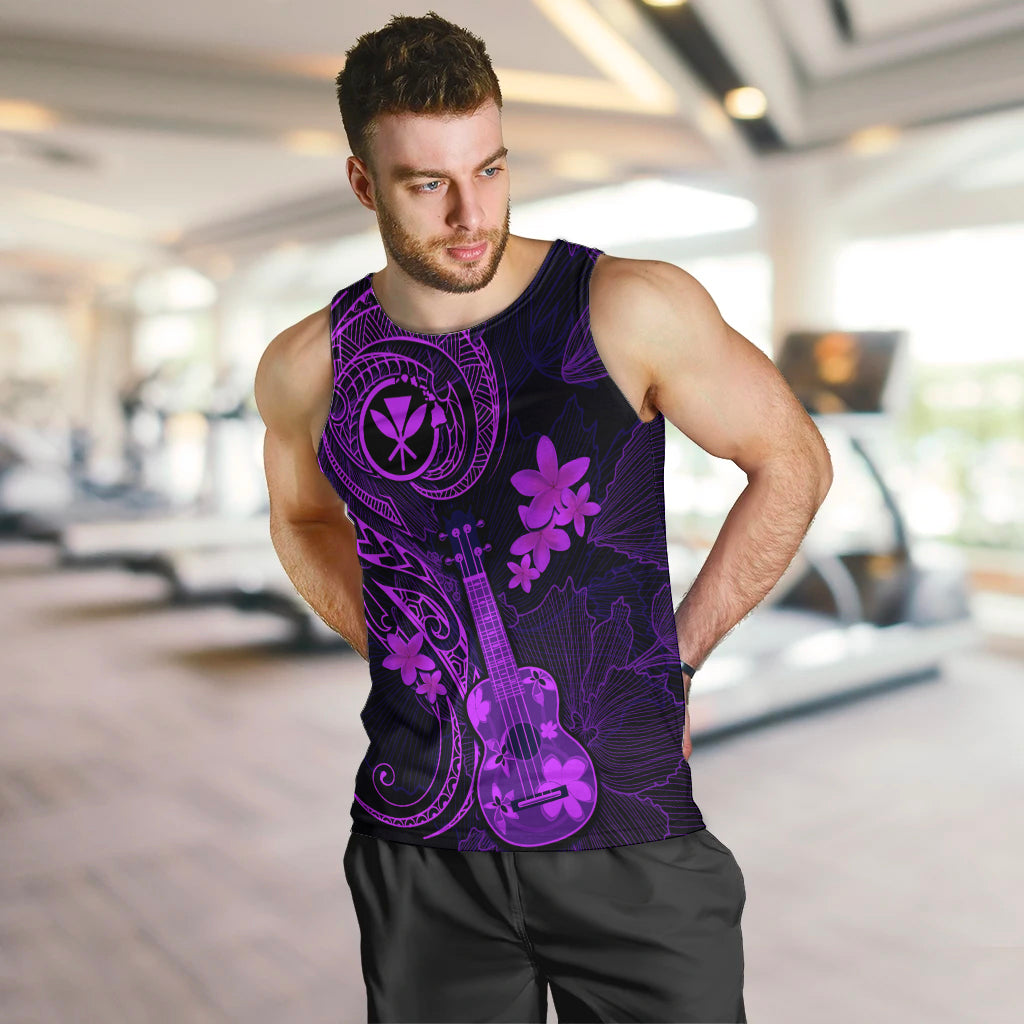 Hawaii Men Tank Top Ukulele Mix Polynesian Plumeria Purple Version LT14 - Polynesian Pride