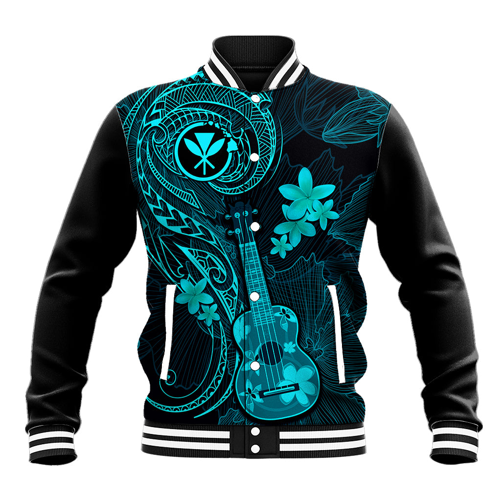Hawaii Baseball Jacket Ukulele Mix Polynesian Plumeria Turquoise Version LT14 Unisex Turquoise - Polynesian Pride