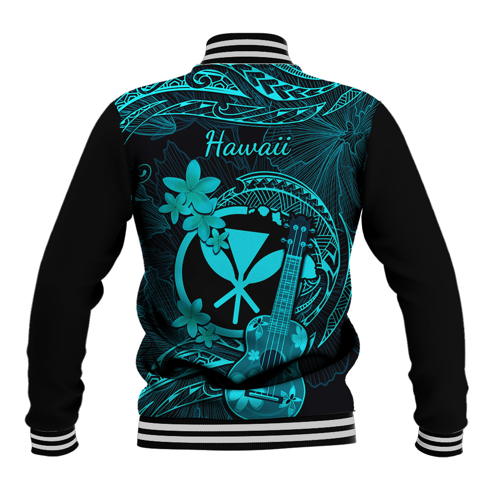 Hawaii Baseball Jacket Ukulele Mix Polynesian Plumeria Turquoise Version LT14 - Polynesian Pride