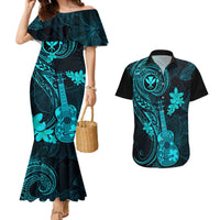 Hawaii Couples Matching Mermaid Dress and Hawaiian Shirt Ukulele Mix Polynesian Plumeria Turquoise Version LT14 Turquoise - Polynesian Pride