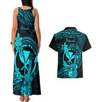 Hawaii Couples Matching Tank Maxi Dress and Hawaiian Shirt Ukulele Mix Polynesian Plumeria Turquoise Version LT14 - Polynesian Pride