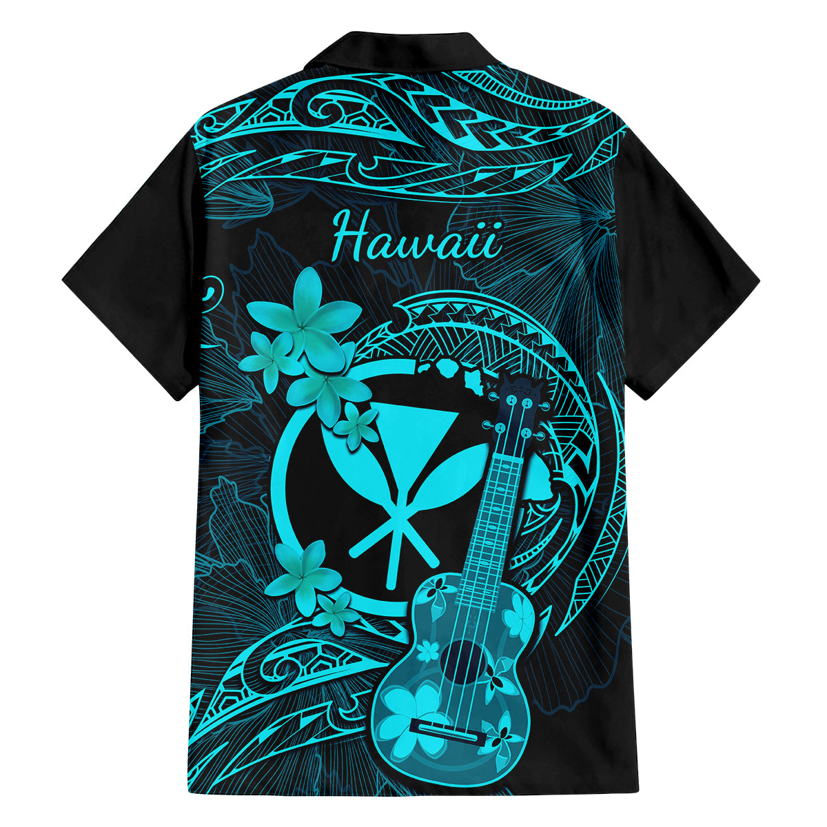Hawaii Family Matching Off Shoulder Maxi Dress and Hawaiian Shirt Ukulele Mix Polynesian Plumeria Turquoise Version LT14 - Polynesian Pride