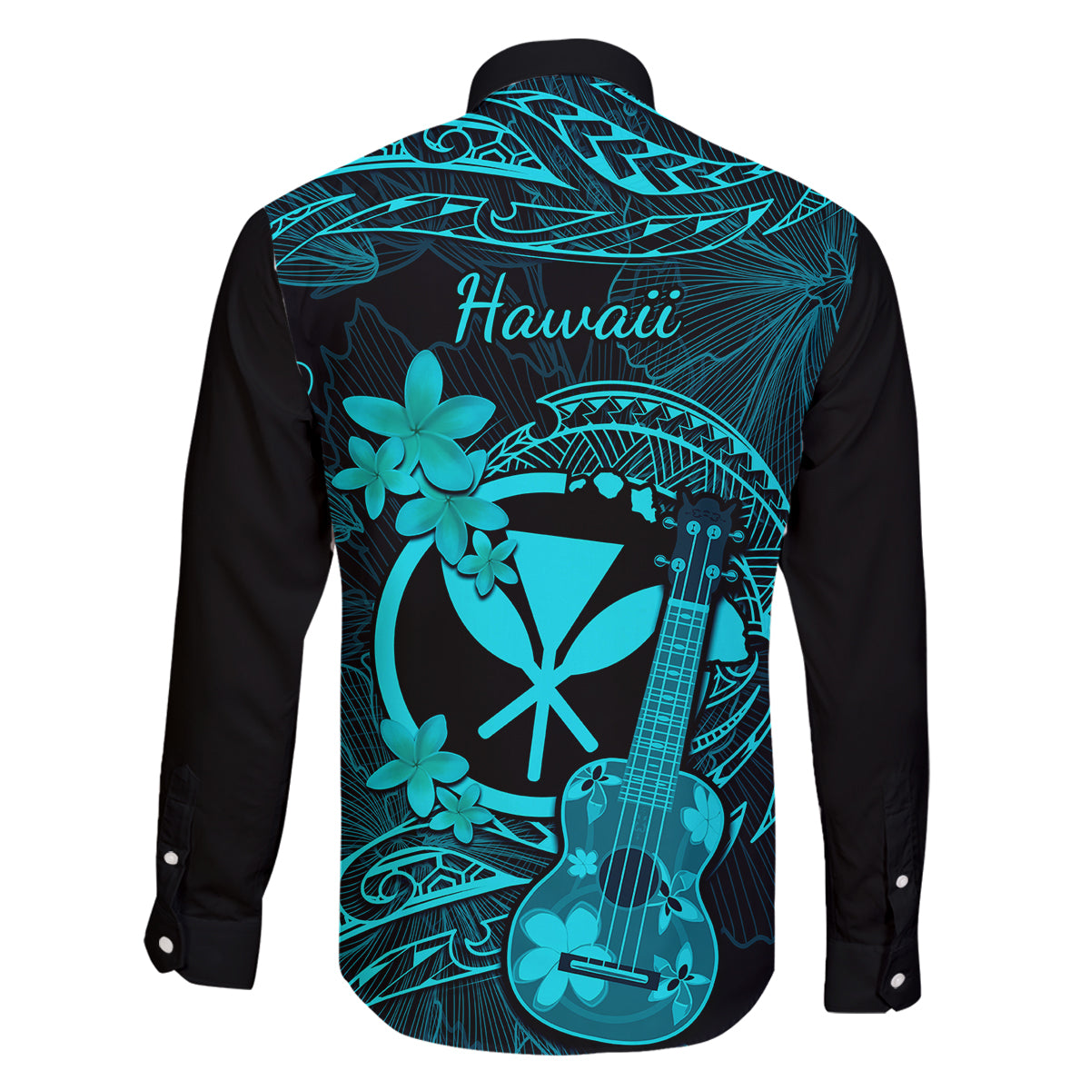 Hawaii Family Matching Summer Maxi Dress and Hawaiian Shirt Ukulele Mix Polynesian Plumeria Turquoise Version LT14 - Polynesian Pride