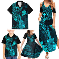 Hawaii Family Matching Summer Maxi Dress and Hawaiian Shirt Ukulele Mix Polynesian Plumeria Turquoise Version LT14 - Polynesian Pride