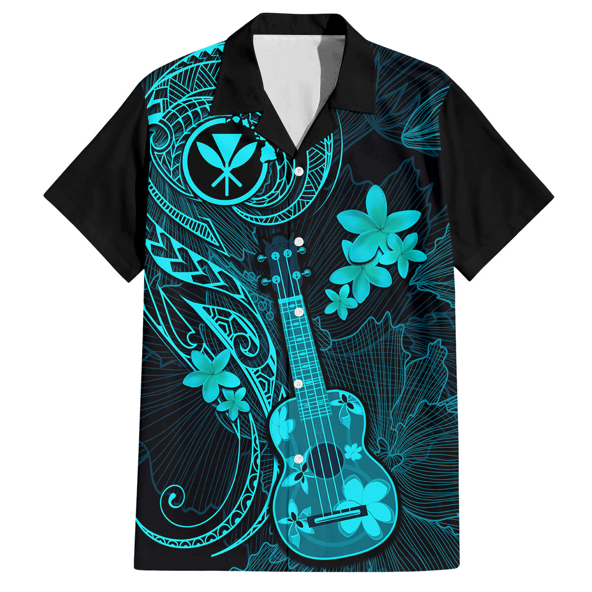 Hawaii Family Matching Summer Maxi Dress and Hawaiian Shirt Ukulele Mix Polynesian Plumeria Turquoise Version LT14 Dad's Shirt - Short Sleeve Turquoise - Polynesian Pride