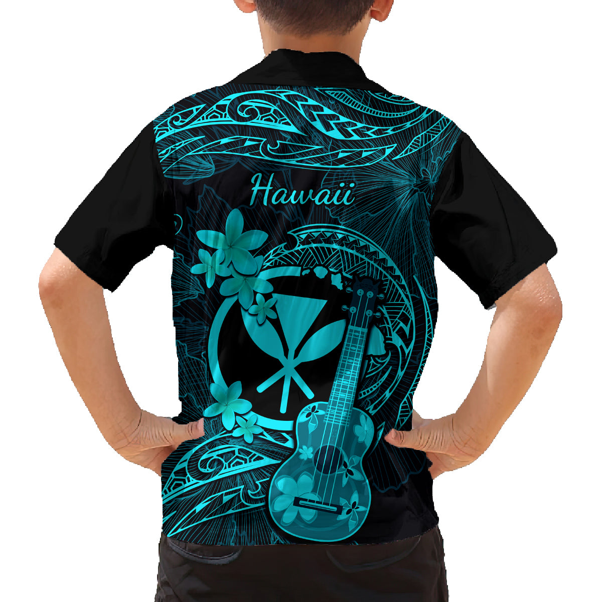 Hawaii Family Matching Summer Maxi Dress and Hawaiian Shirt Ukulele Mix Polynesian Plumeria Turquoise Version LT14 - Polynesian Pride