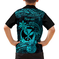 Hawaii Family Matching Summer Maxi Dress and Hawaiian Shirt Ukulele Mix Polynesian Plumeria Turquoise Version LT14 - Polynesian Pride