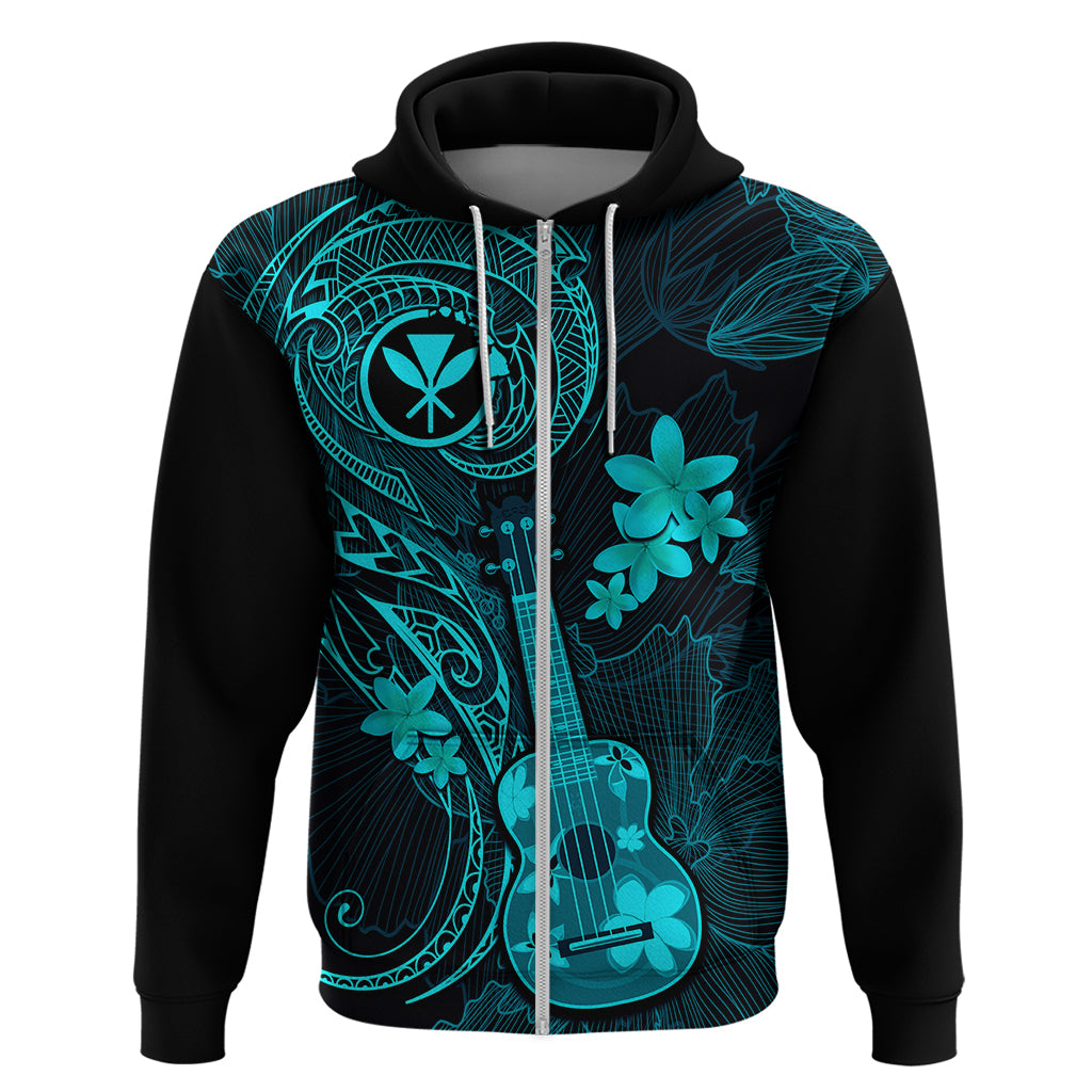 Hawaii Hoodie Ukulele Mix Polynesian Plumeria Turquoise Version LT14 Zip Hoodie Turquoise - Polynesian Pride
