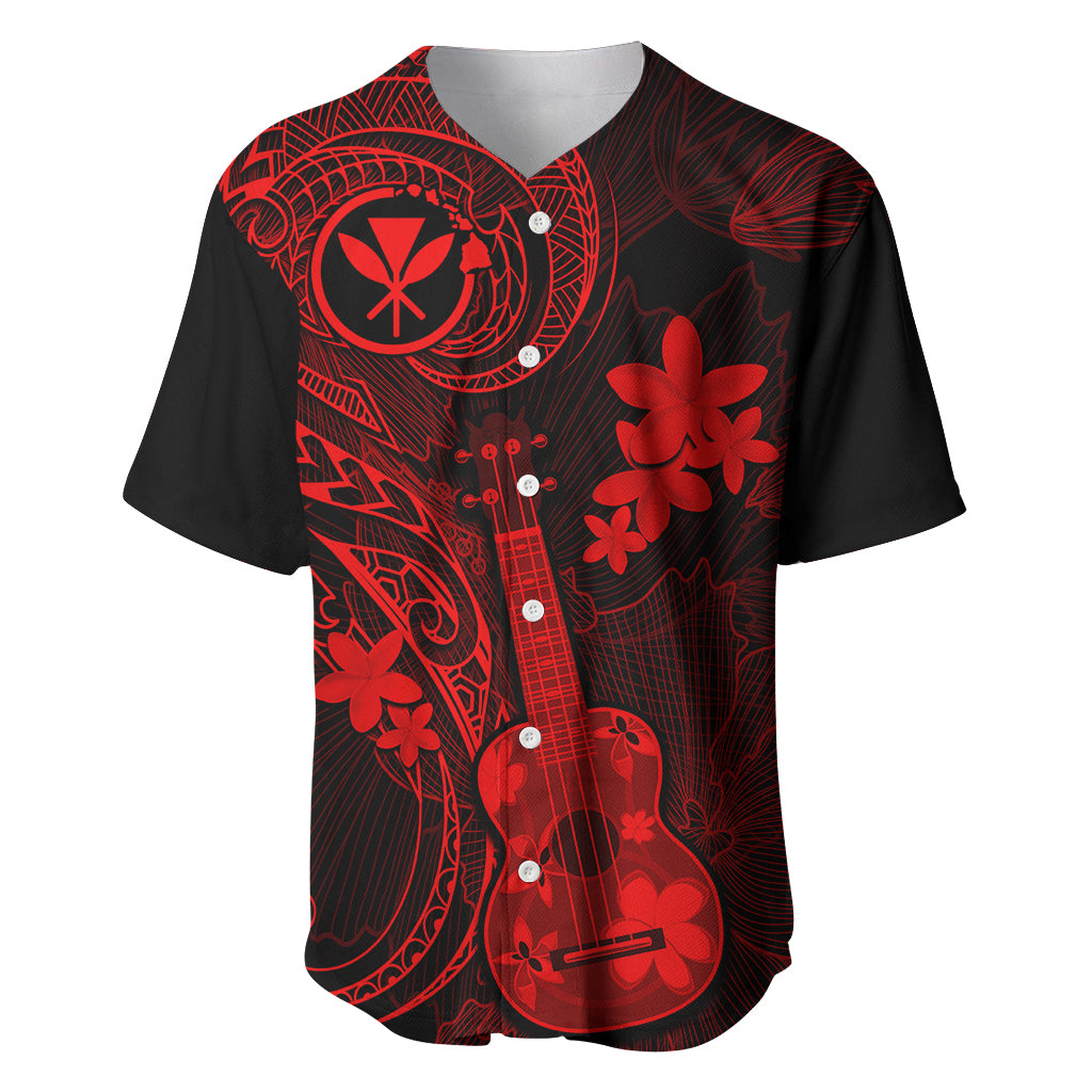 Hawaii Baseball Jersey Ukulele Mix Polynesian Plumeria Red Version LT14 Red - Polynesian Pride