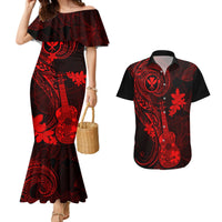 Hawaii Couples Matching Mermaid Dress and Hawaiian Shirt Ukulele Mix Polynesian Plumeria Red Version LT14 Red - Polynesian Pride